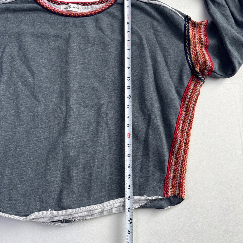 Natural Life Gray Knit Trim Sweater SM Boho oversized cozy Pullover cotton blend - Picture 8 of 11